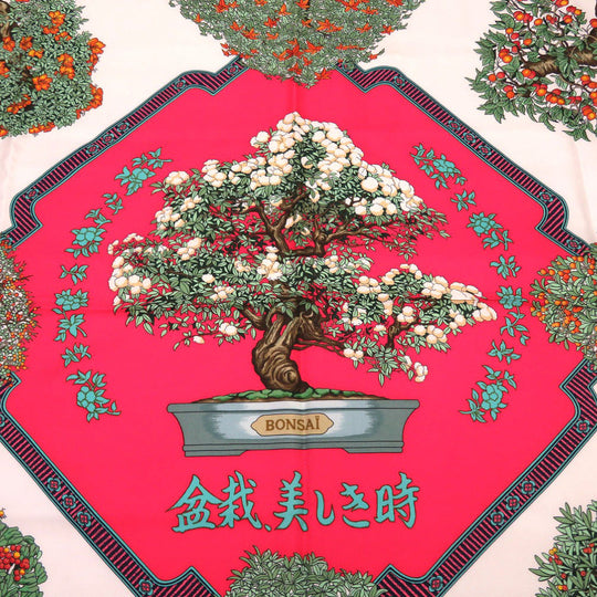 HERMES scarf silk Red Carre90 Bonsai Beautiful Town Women Used Authentic
