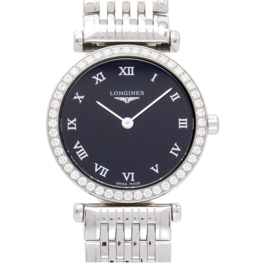 LONGINES Watches Quartz L4.210.0 Stainless Steel, Diamond black Quartz La Grand Classic Diamond Bezel black dial Women Used Authentic