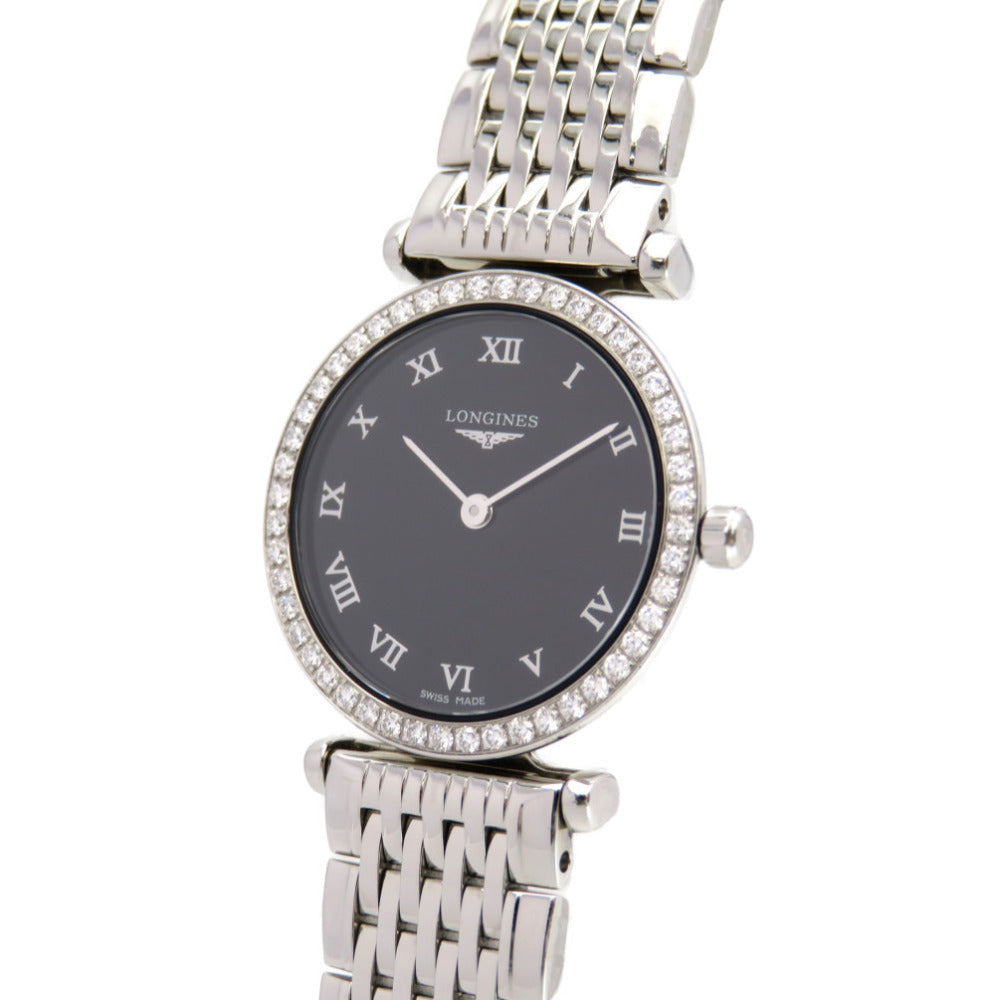 LONGINES Watches Quartz L4.210.0 Stainless Steel, Diamond black Quartz La Grand Classic Diamond Bezel black dial Women Used Authentic
