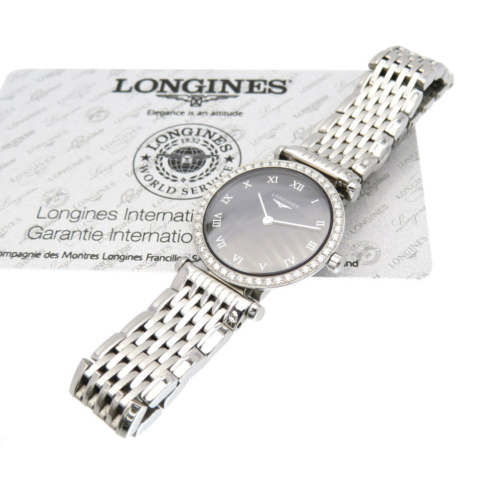 LONGINES Watches Quartz L4.210.0 Stainless Steel, Diamond black Quartz La Grand Classic Diamond Bezel black dial Women Used Authentic
