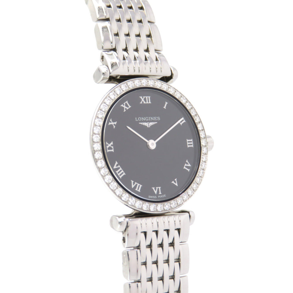 LONGINES Watches Quartz L4.210.0 Stainless Steel, Diamond black Quartz La Grand Classic Diamond Bezel black dial Women Used Authentic