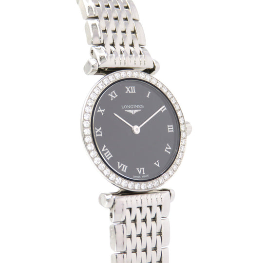 LONGINES Watches Quartz L4.210.0 Stainless Steel, Diamond black Quartz La Grand Classic Diamond Bezel black dial Women Used Authentic