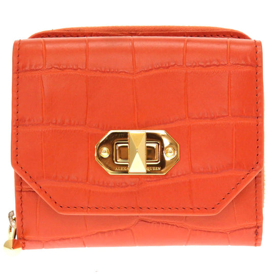 Alexander McQueen Tri-fold wallet 507048 Embossed leather Orange Compact wallet Women Used Authentic