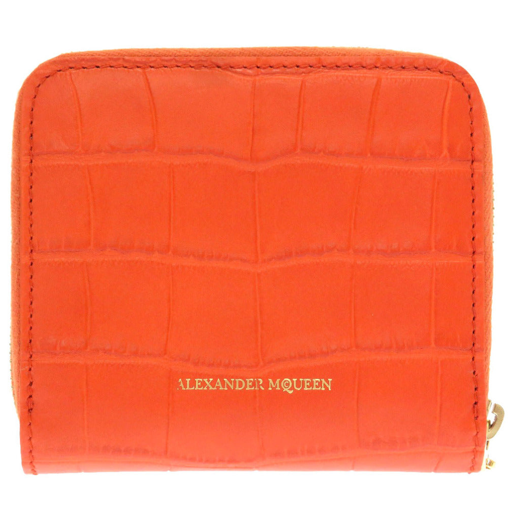 Alexander McQueen Tri-fold wallet 507048 Embossed leather Orange Compact wallet Women Used Authentic