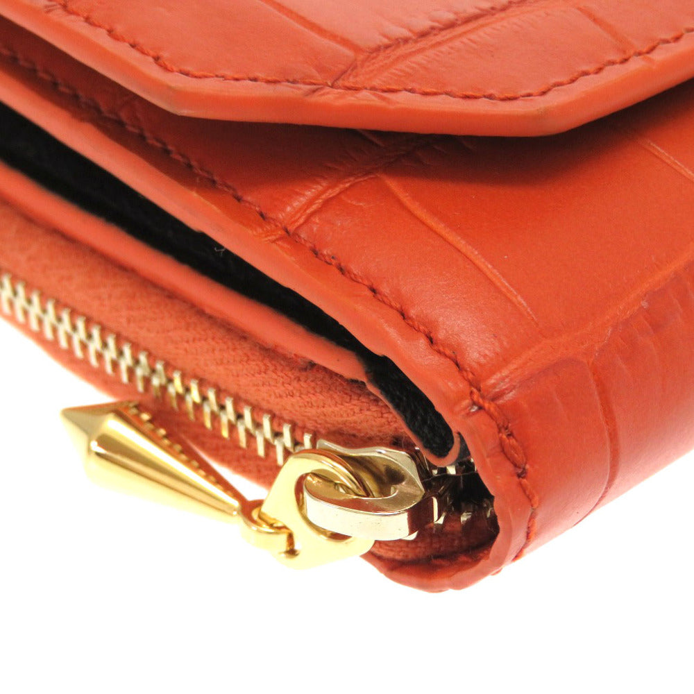 Alexander McQueen Tri-fold wallet 507048 Embossed leather Orange Compact wallet Women Used Authentic