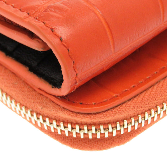 Alexander McQueen Tri-fold wallet 507048 Embossed leather Orange Compact wallet Women Used Authentic