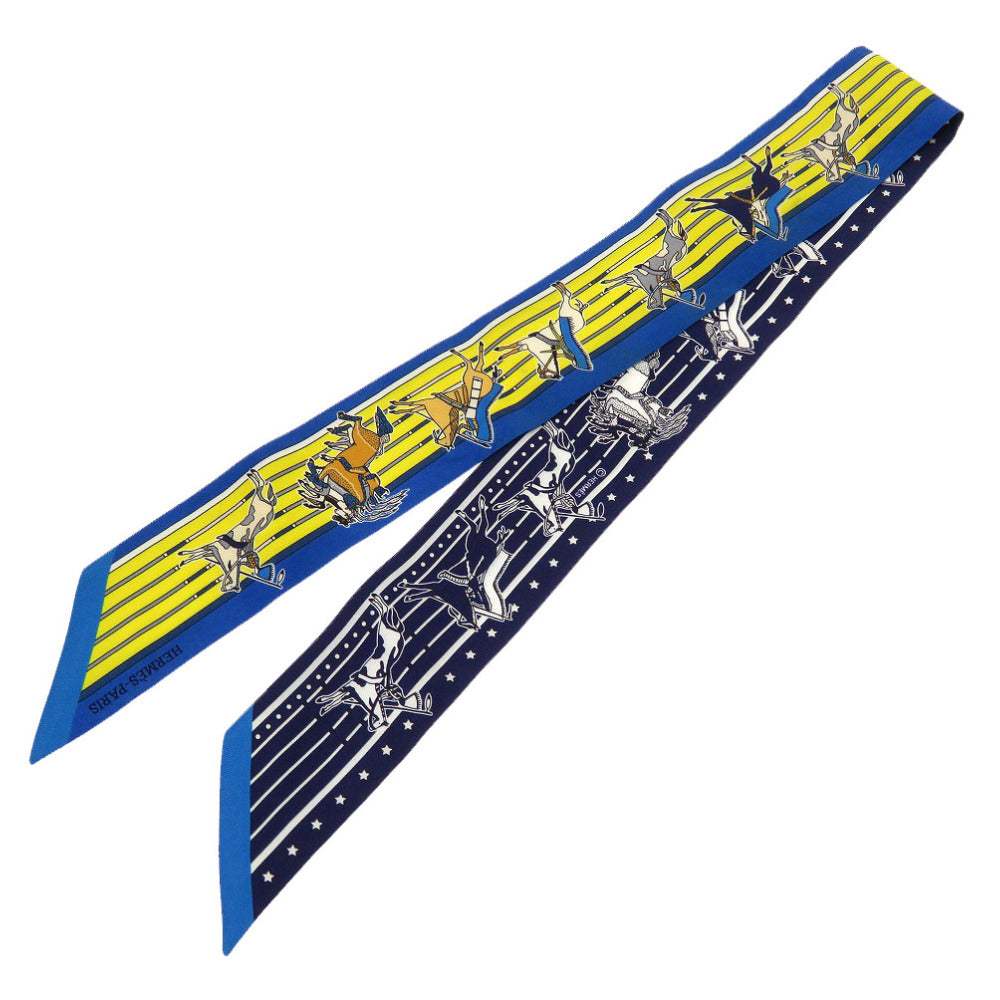 HERMES scarf silk blue Pawnee Chief Pani La Shar Pawnee Women Used Authentic