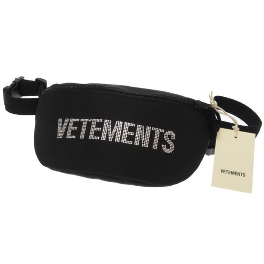 VETEMENTS Waist bag Nylon canvas, rhinestones black Waist belt bag mens Used Authentic