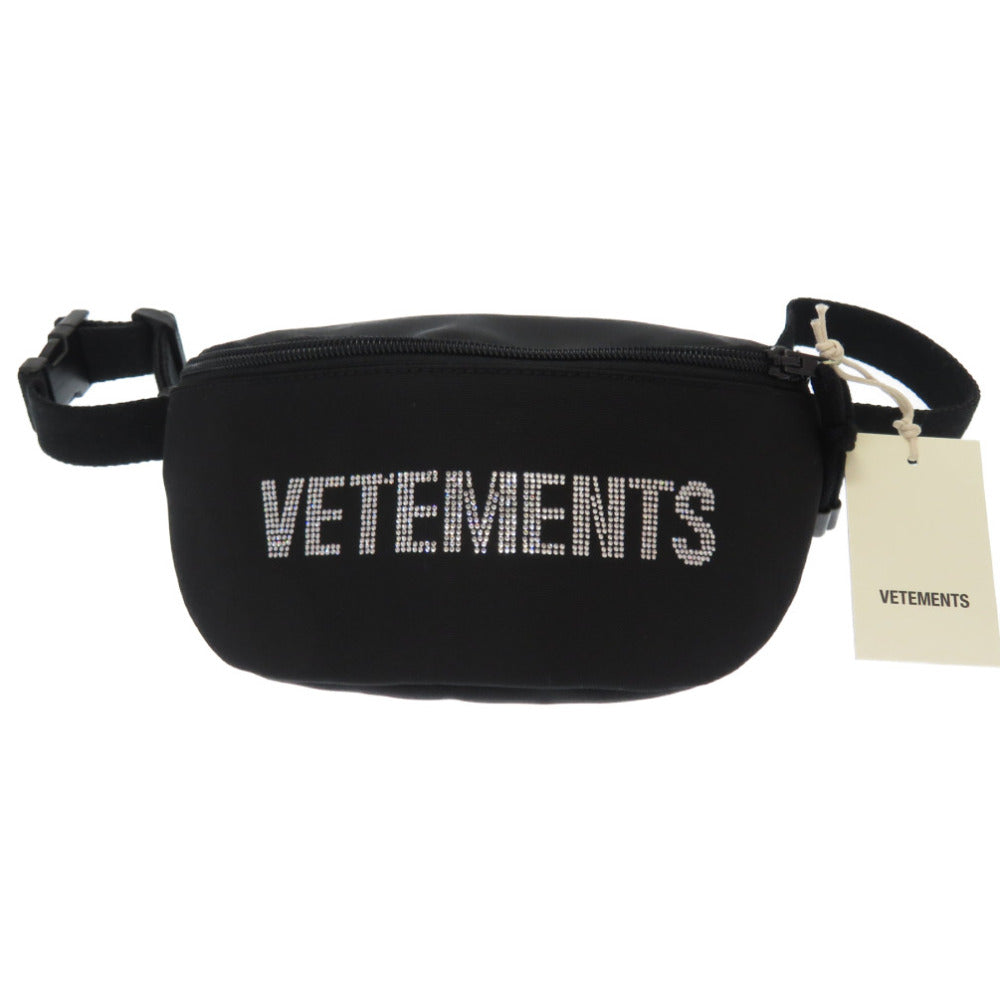 VETEMENTS Waist bag Nylon canvas, rhinestones black Waist belt bag mens Used Authentic