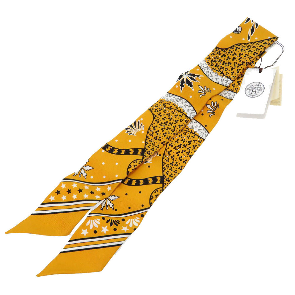 HERMES scarf silk yellow LES LEOPARDS Leopard Women Used Authentic
