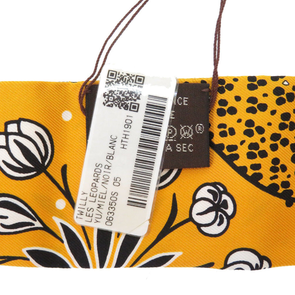 HERMES scarf silk yellow LES LEOPARDS Leopard Women Used Authentic