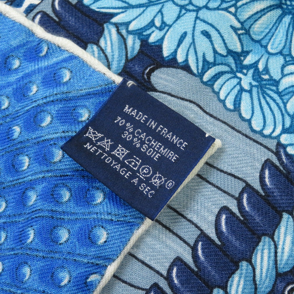 HERMES Stall cashmere blue Carre140 Samurai Armor Helmet Parures de Samourais Women Used Authentic