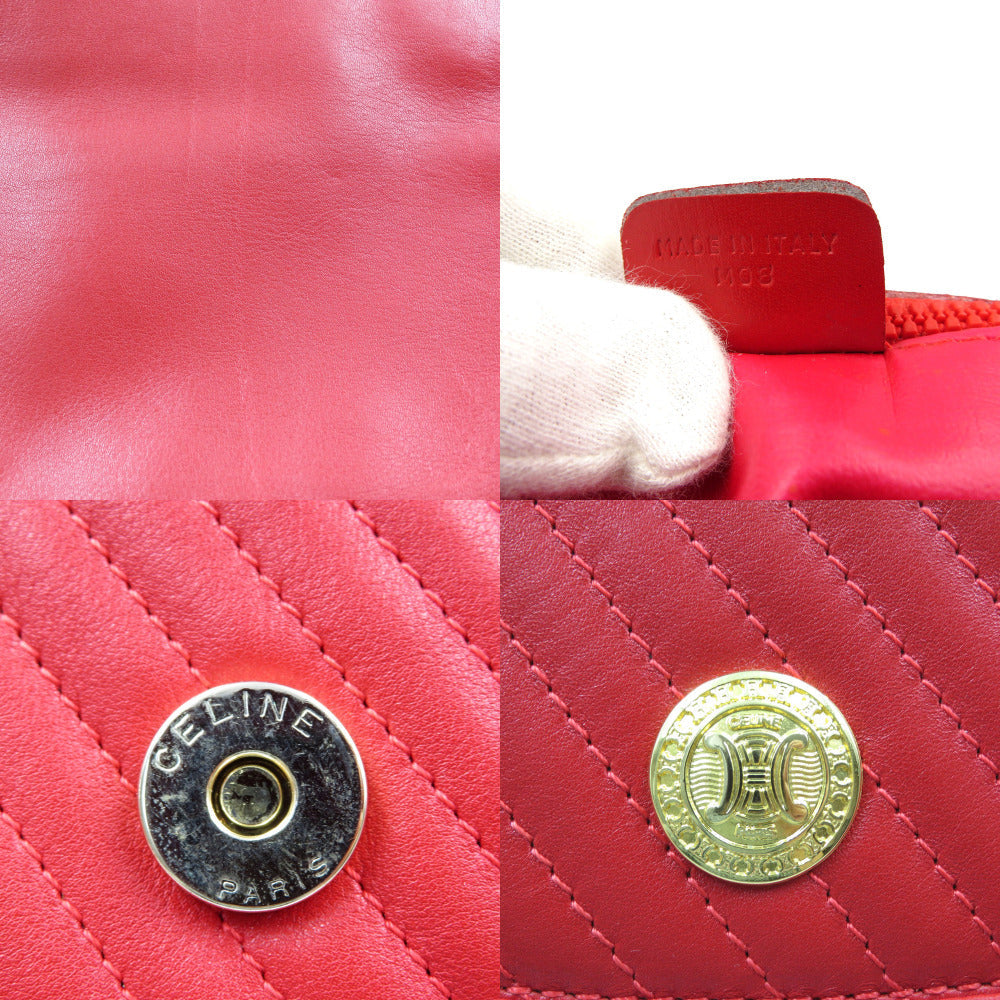 CELINE Shoulder Bag leather Red vintage Women Used Authentic