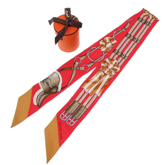 HERMES scarf silk Rouge viv Twilly Women Used Authentic