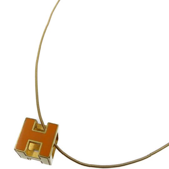 HERMES Necklace metal Orange Cardue Ash H-cube Women Used Authentic