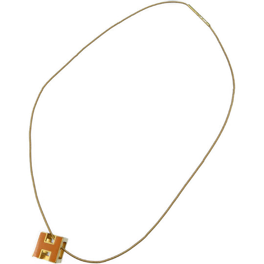 HERMES Necklace metal Orange Cardue Ash H-cube Women Used Authentic