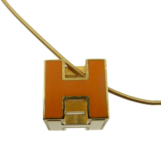 HERMES Necklace metal Orange Cardue Ash H-cube Women Used Authentic
