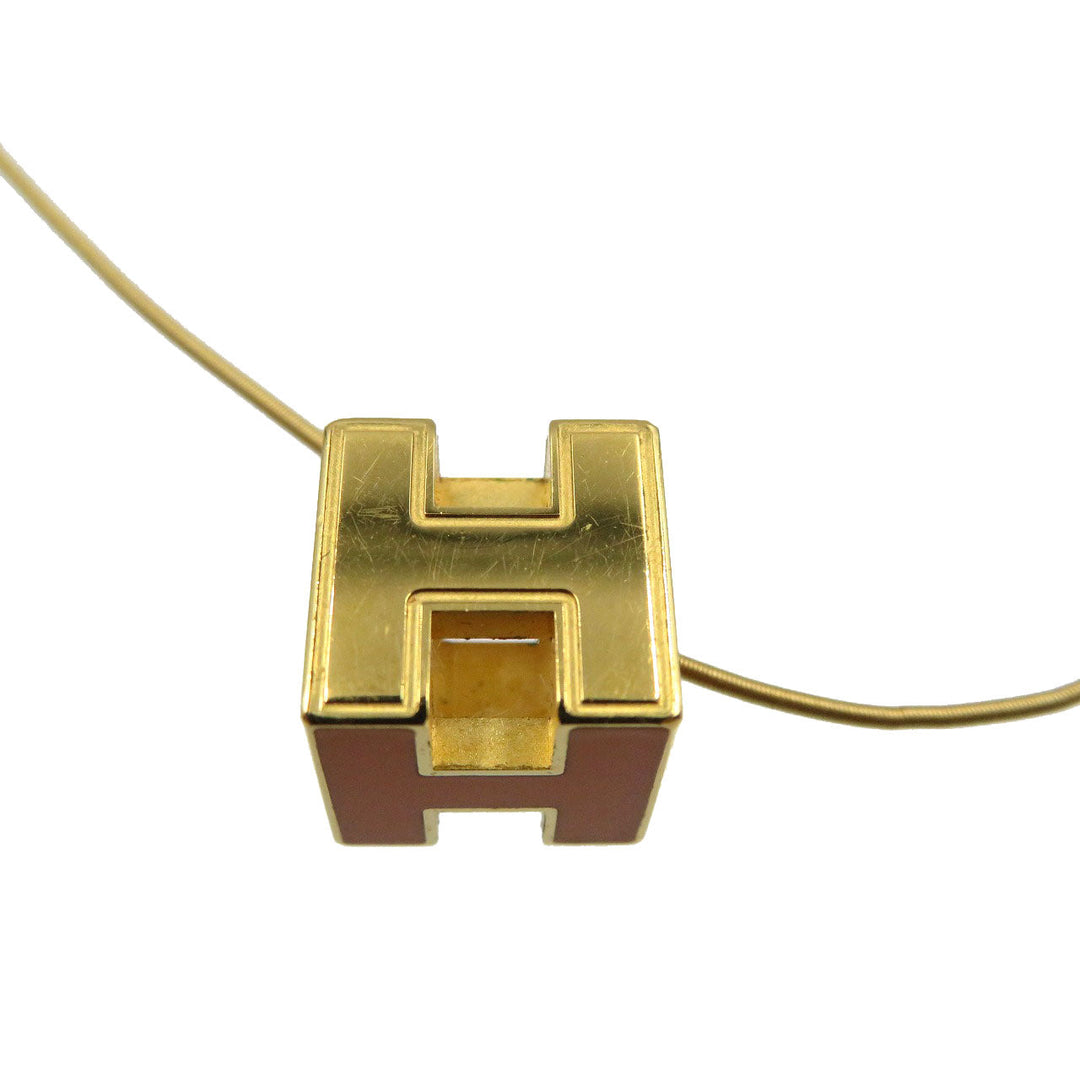 HERMES Necklace metal Orange Cardue Ash H-cube Women Used Authentic