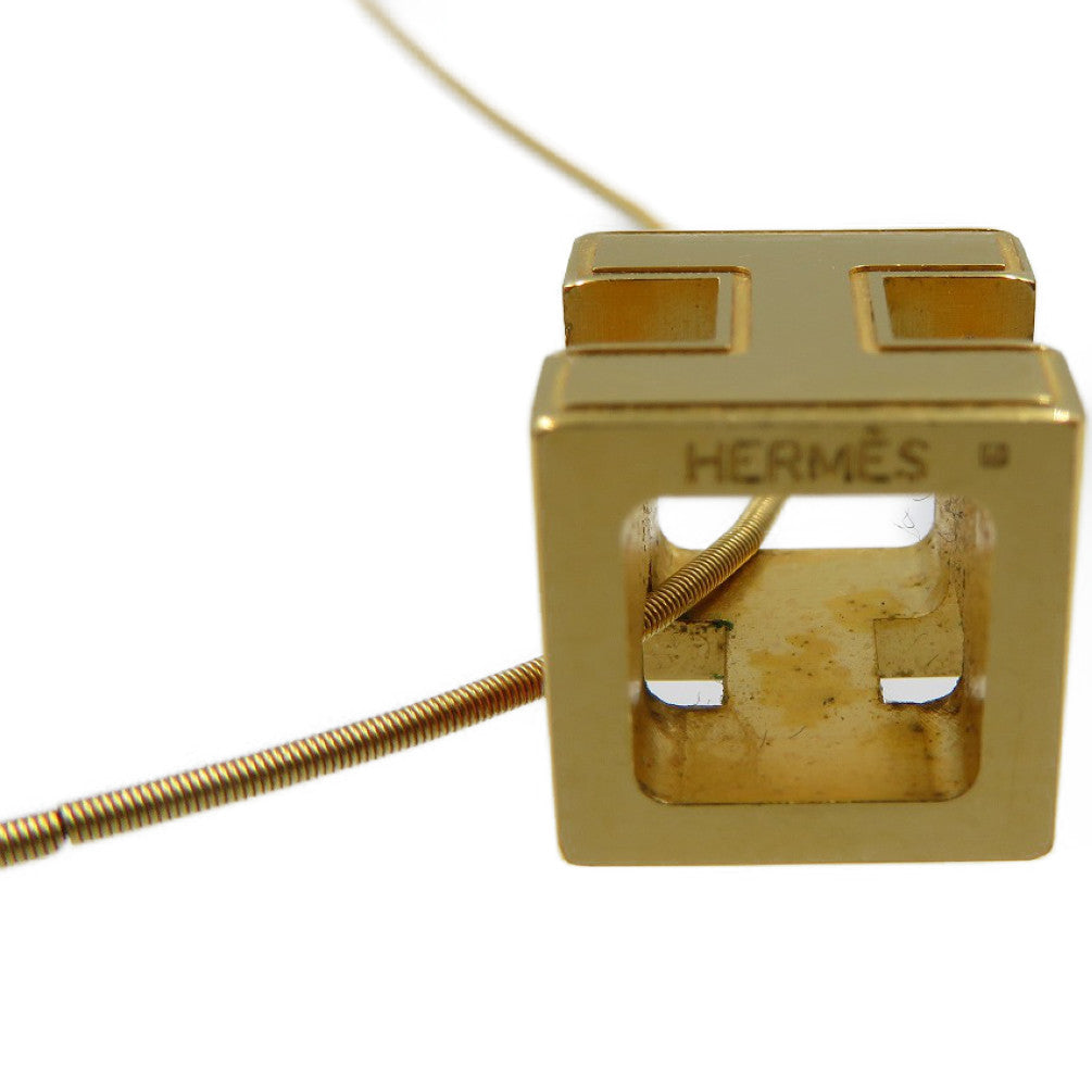 HERMES Necklace metal Orange Cardue Ash H-cube Women Used Authentic