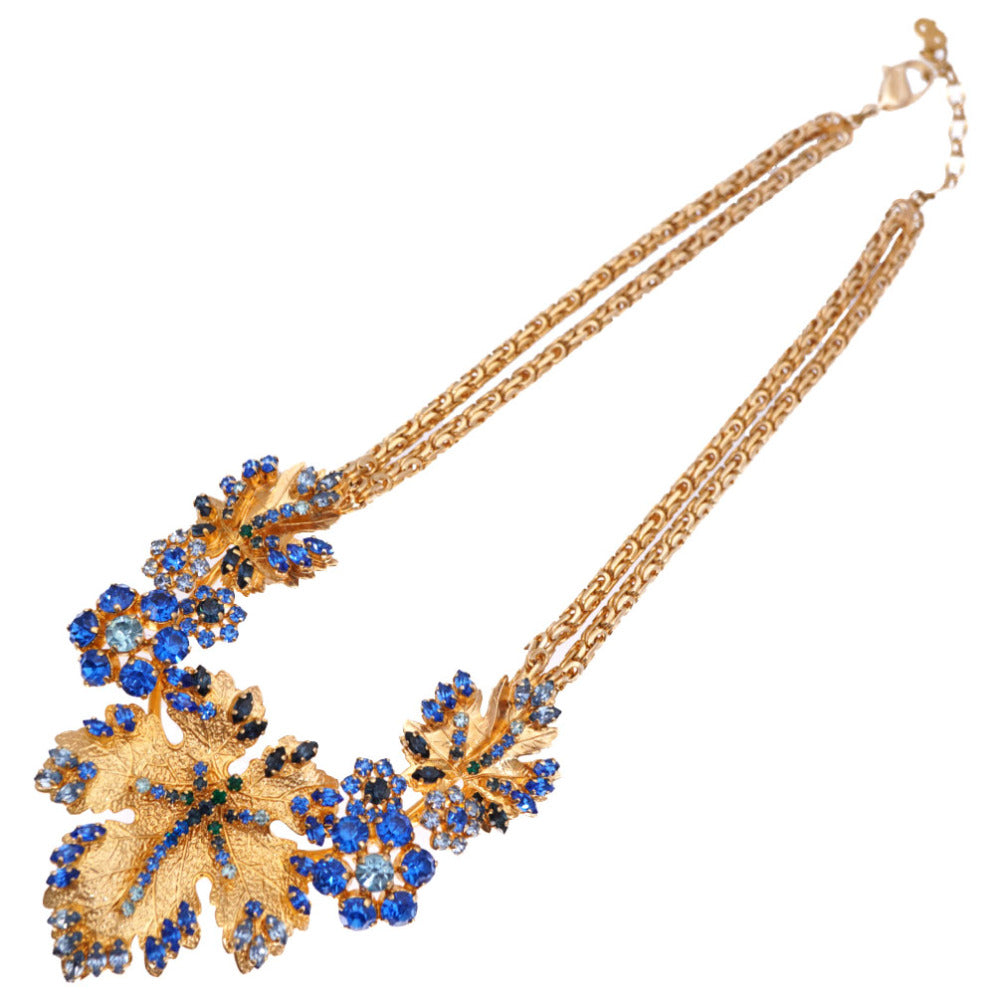 Dior Necklace Metal, Rhinestone gold vintage Rhinestone Necklace Leaf Motif Women Used Authentic