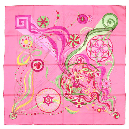 HERMES scarf silk pink Carre90 La Danse du Cosmos Dance of the Universe Women Used Authentic