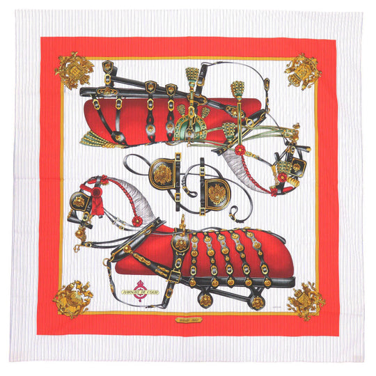 HERMES scarf cotton Red x Comme des Garcons Collaboration HARNAIS DE COUR Women Used Authentic