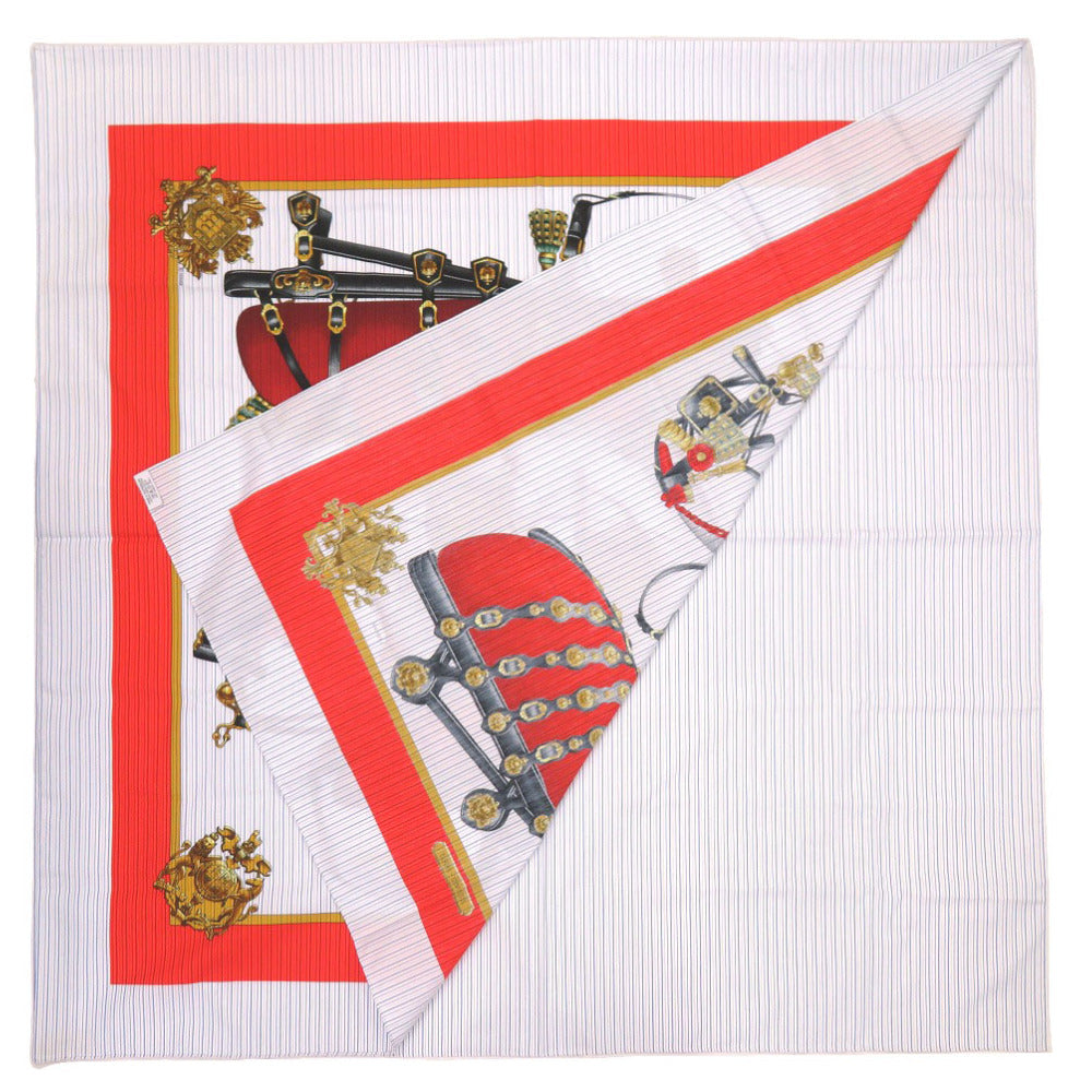 HERMES scarf cotton Red x Comme des Garcons Collaboration HARNAIS DE COUR Women Used Authentic