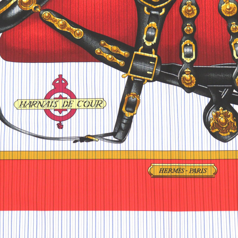 HERMES scarf cotton Red x Comme des Garcons Collaboration HARNAIS DE COUR Women Used Authentic