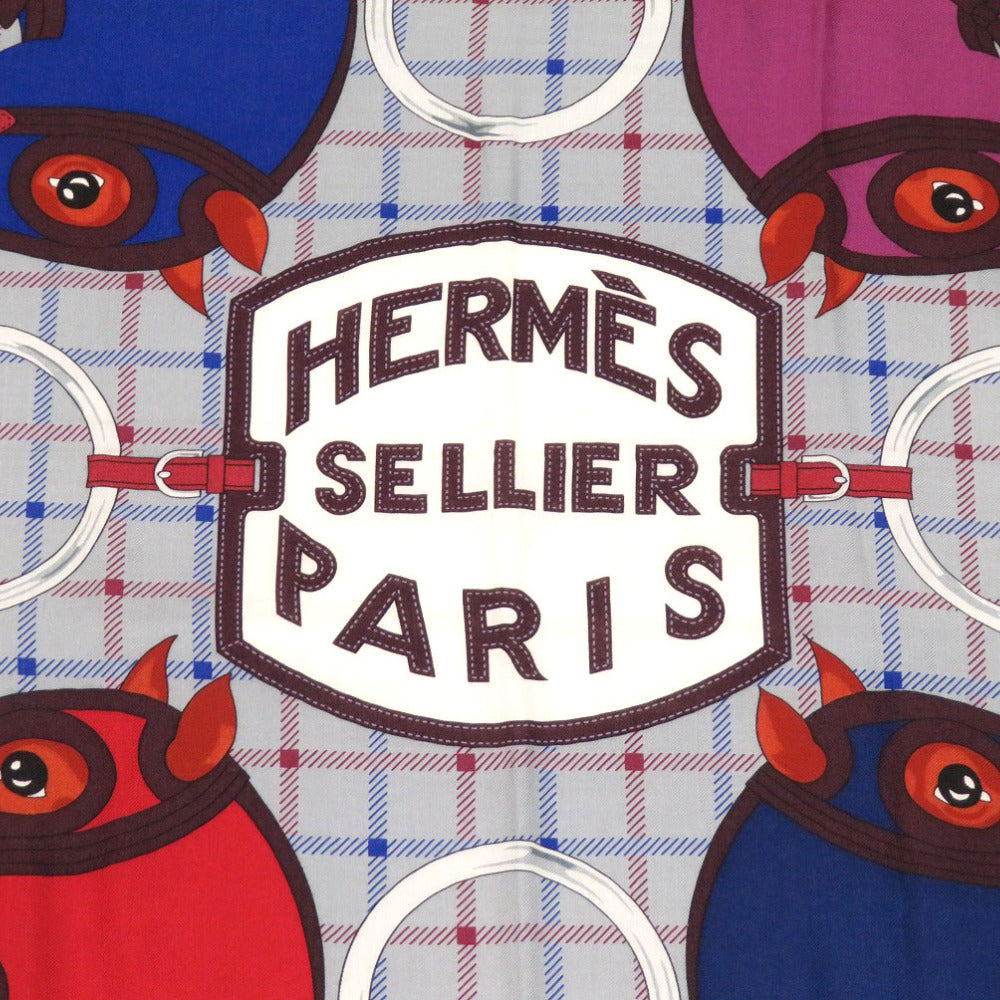 HERMES Stall cashmere Rouge ash Carre140 SELLIER racehorse horse unisex(Unisex) Used Authentic