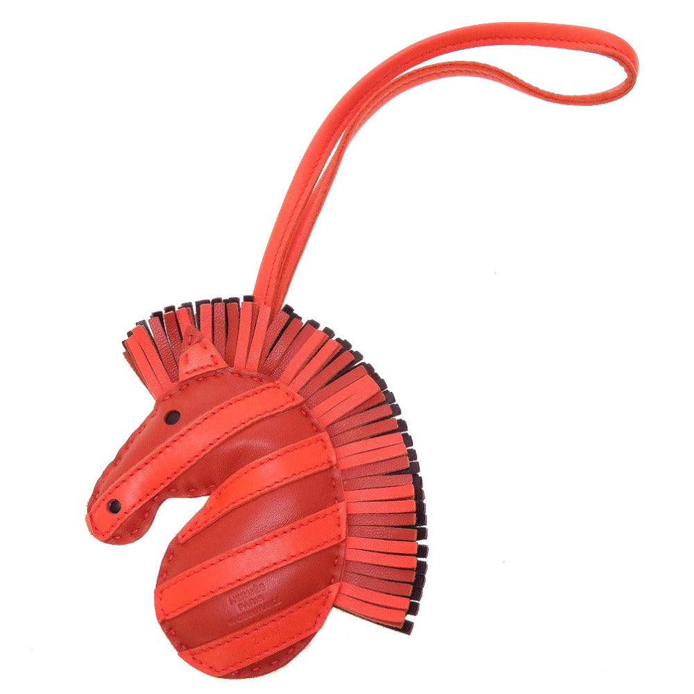 HERMES key ring leather Orange poppy Bag charm Gee Gee Savannah Women Used Authentic