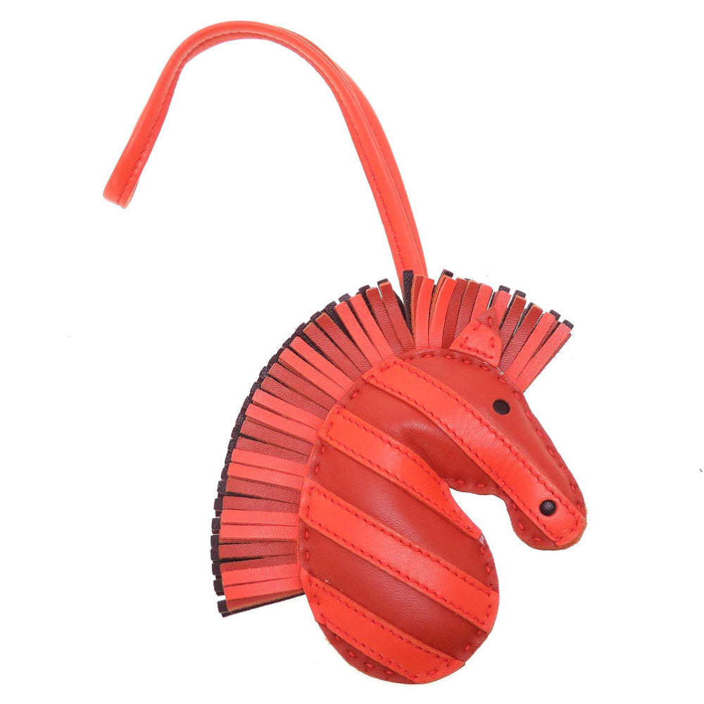 HERMES key ring leather Orange poppy Bag charm Gee Gee Savannah Women Used Authentic