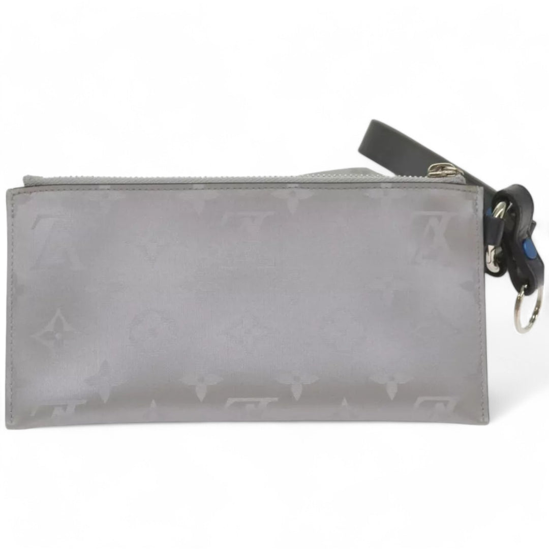 Louis Vuitton Monogram Satellite Alpha Pouch Silver Unisex Handbag with Card Holder