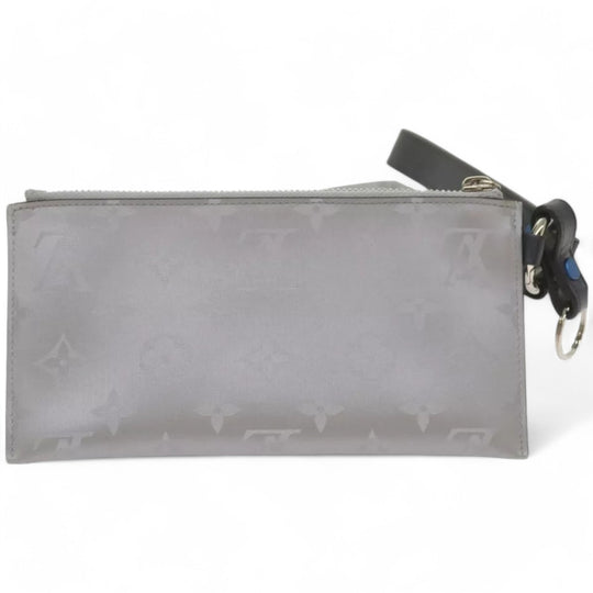 Louis Vuitton Monogram Satellite Alpha Pouch Silver Unisex Handbag with Card Holder
