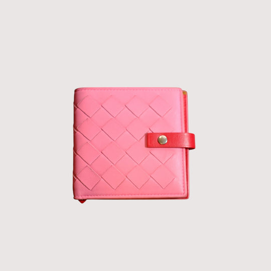Bottega Veneta Pink Leather Wallet Women's Intrecciato Mini