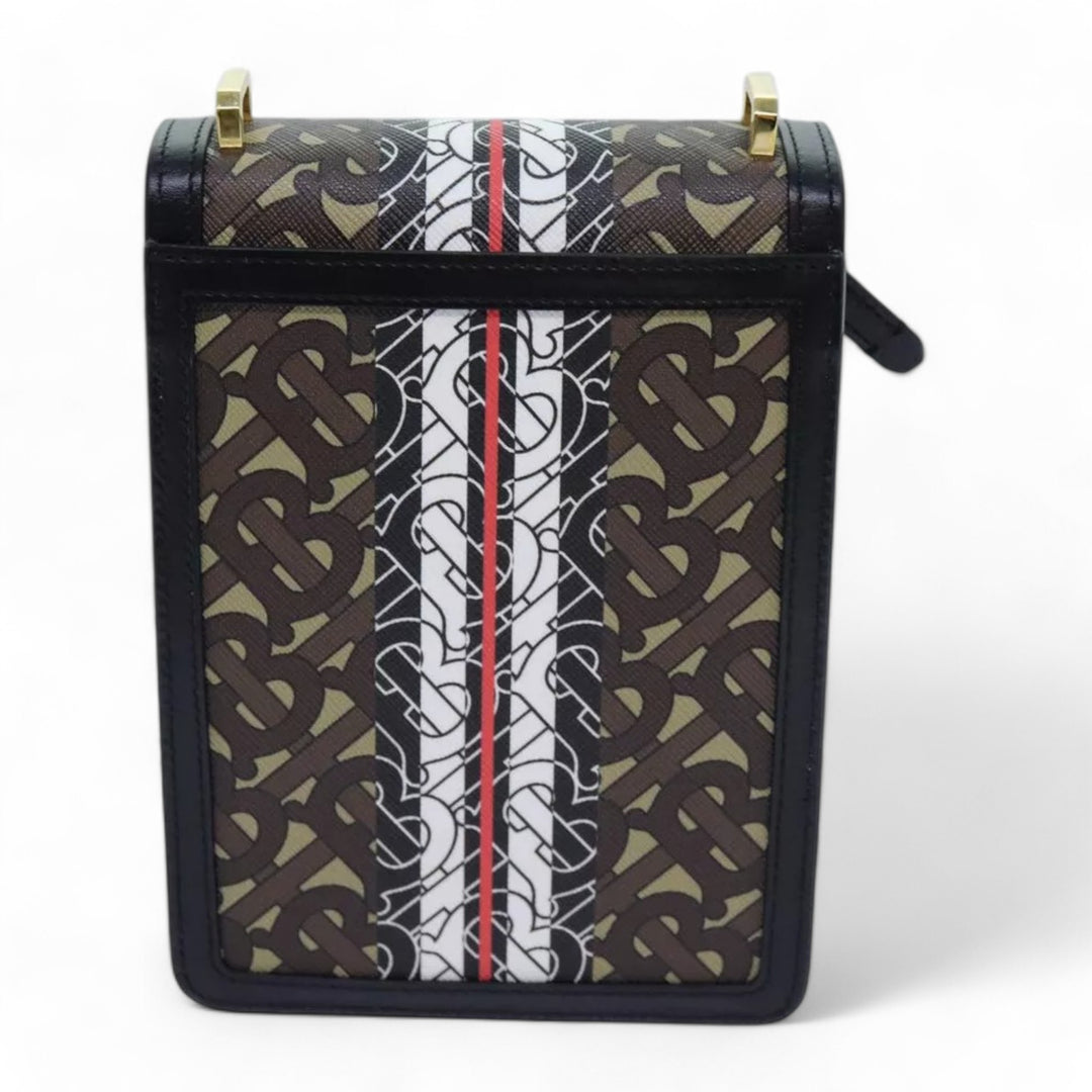 Burberry Shoulder Bag PVC Leather Brown Monogram Stripe Women Crossbody Handbag with Strap