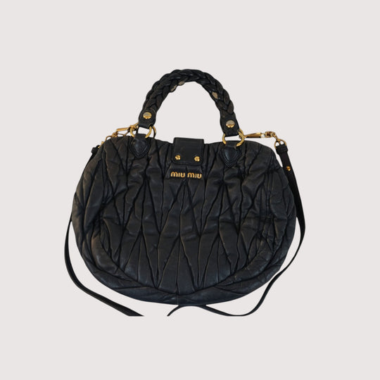 Miu Miu Black Matelassé Leather Shoulder Bag Gold Hardware Women's Handbag Purse