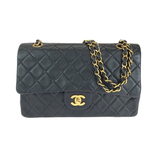 CHANEL Shoulder Bag lambskin Black GoldMetal ChainShoulder Bag Mattasse double flap COCO Mark Turnlock Women Used Authentic