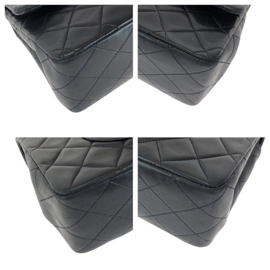 CHANEL Shoulder Bag lambskin Black GoldMetal ChainShoulder Bag Mattasse double flap COCO Mark Turnlock Women Used Authentic