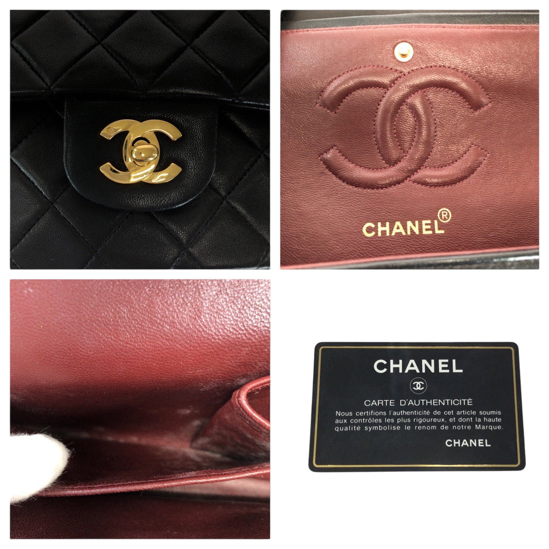 CHANEL Shoulder Bag lambskin Black GoldMetal ChainShoulder Bag Mattasse double flap COCO Mark Turnlock Women Used Authentic