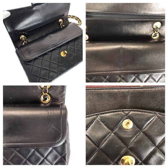 CHANEL Shoulder Bag lambskin Black GoldMetal ChainShoulder Bag Mattasse double flap COCO Mark Turnlock Women Used Authentic
