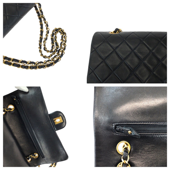 CHANEL Shoulder Bag lambskin Black GoldMetal ChainShoulder Bag Mattasse double flap COCO Mark Turnlock Women Used Authentic