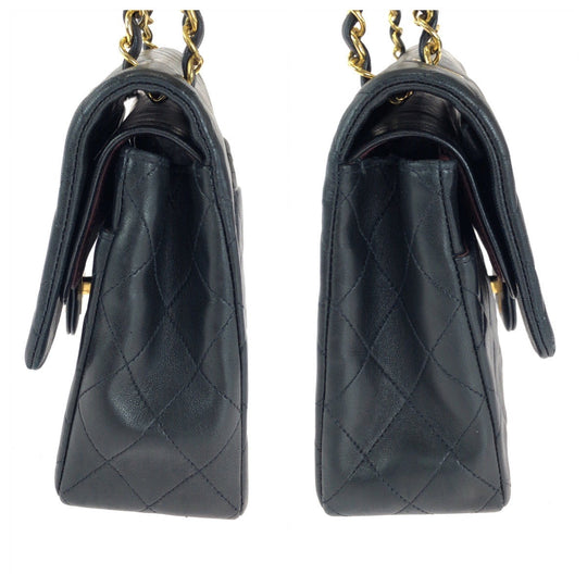 CHANEL Shoulder Bag lambskin Black GoldMetal ChainShoulder Bag Mattasse double flap COCO Mark Turnlock Women Used Authentic