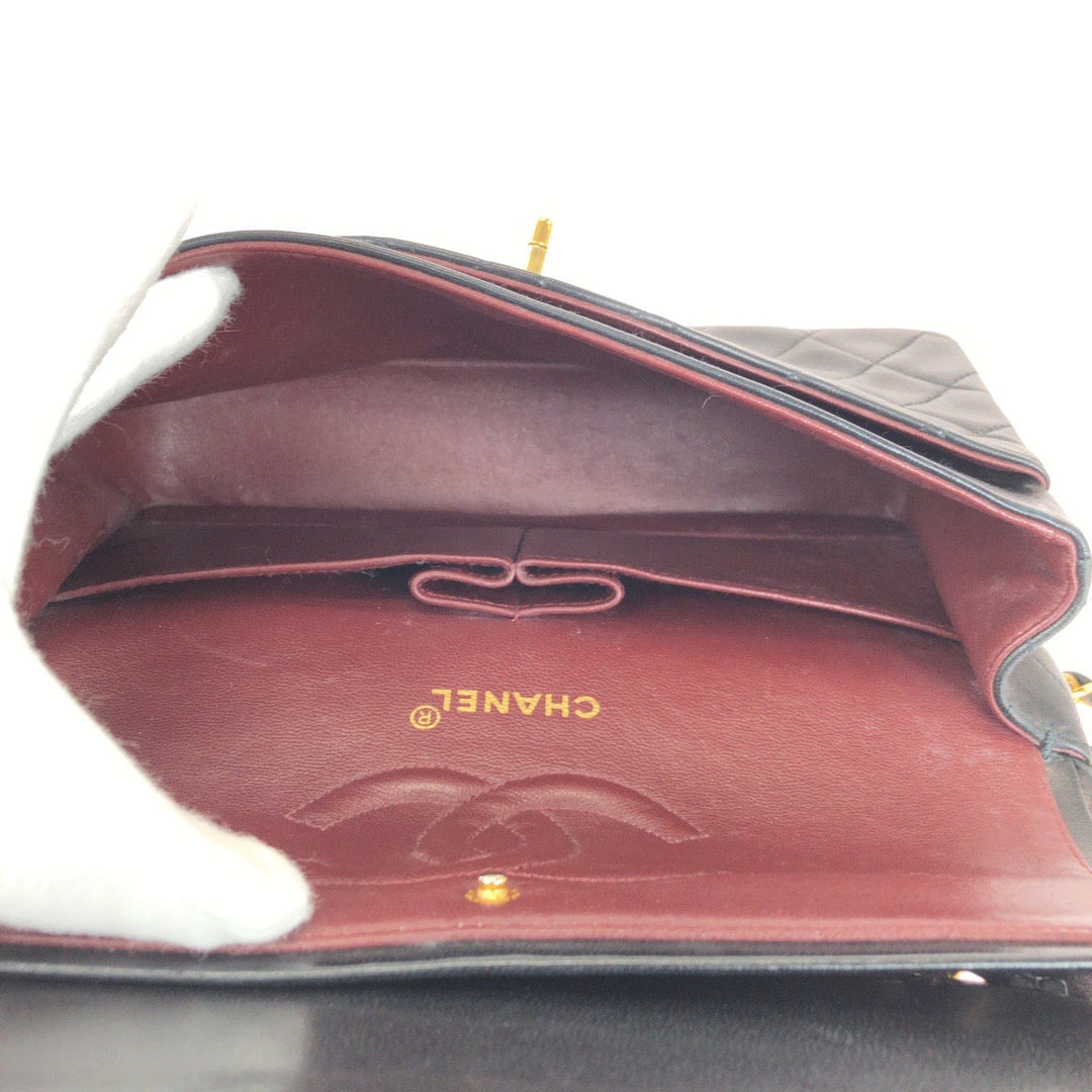 CHANEL Shoulder Bag lambskin Black GoldMetal ChainShoulder Bag Mattasse double flap COCO Mark Turnlock Women Used Authentic