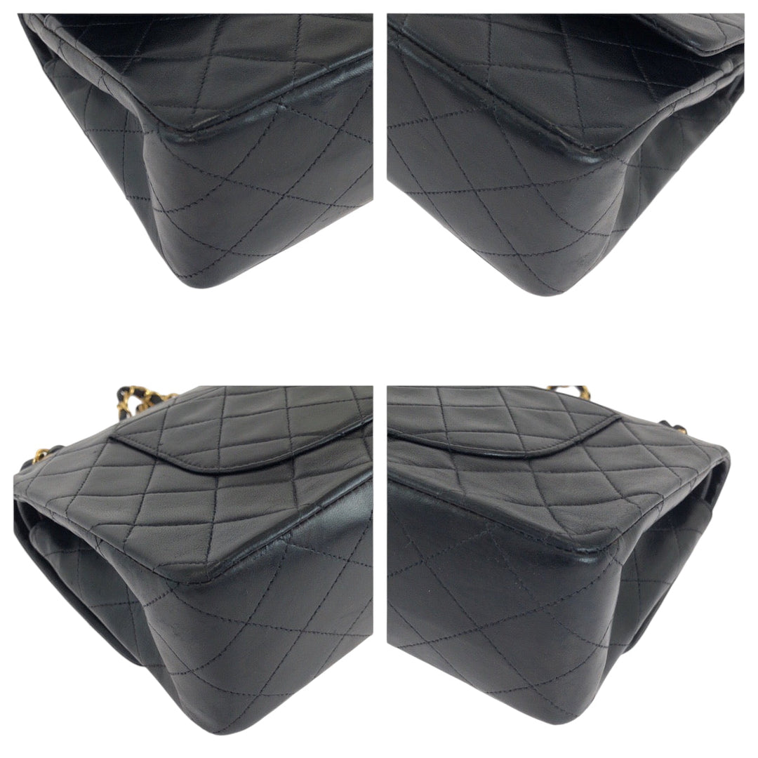 CHANEL Shoulder Bag lambskin Black GoldMetal ChainShoulder Bag Shoulder Matrasse W flap COCO Mark Turnlock Women Used Authentic