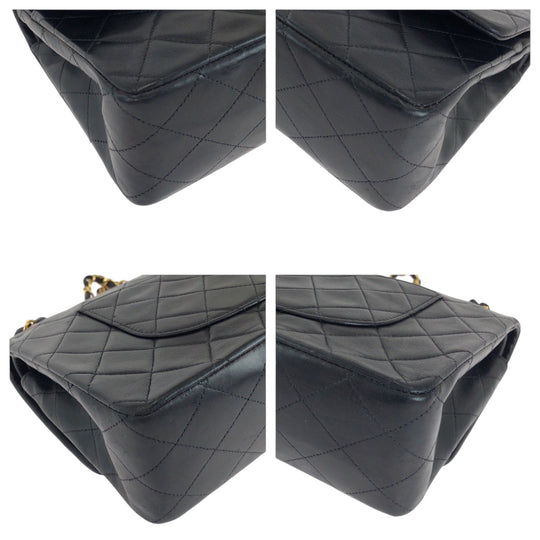 CHANEL Shoulder Bag lambskin Black GoldMetal ChainShoulder Bag Shoulder Matrasse W flap COCO Mark Turnlock Women Used Authentic