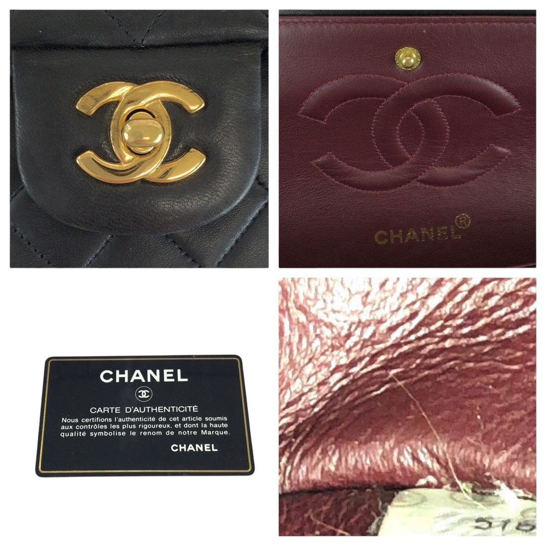 CHANEL Shoulder Bag lambskin Black GoldMetal ChainShoulder Bag Shoulder Matrasse W flap COCO Mark Turnlock Women Used Authentic