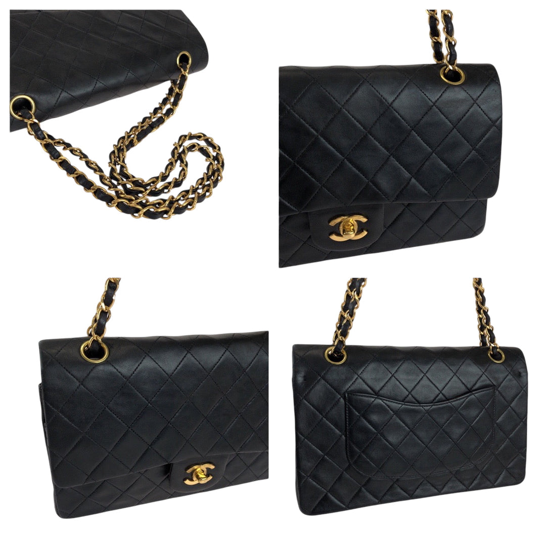 CHANEL Shoulder Bag lambskin Black GoldMetal ChainShoulder Bag Shoulder Matrasse W flap COCO Mark Turnlock Women Used Authentic