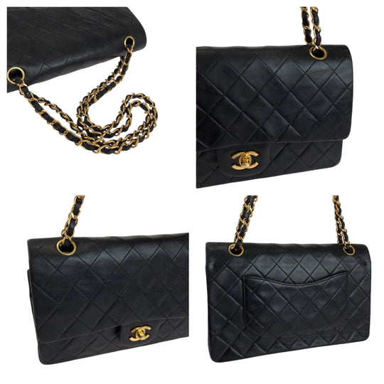 CHANEL Shoulder Bag lambskin Black GoldMetal ChainShoulder Bag Shoulder Matrasse W flap COCO Mark Turnlock Women Used Authentic