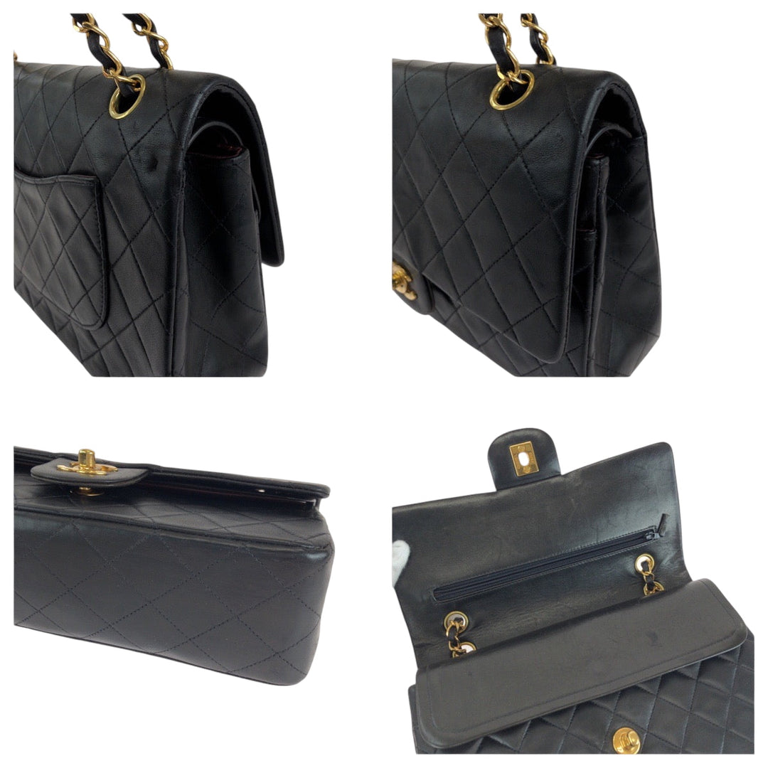 CHANEL Shoulder Bag lambskin Black GoldMetal ChainShoulder Bag Shoulder Matrasse W flap COCO Mark Turnlock Women Used Authentic