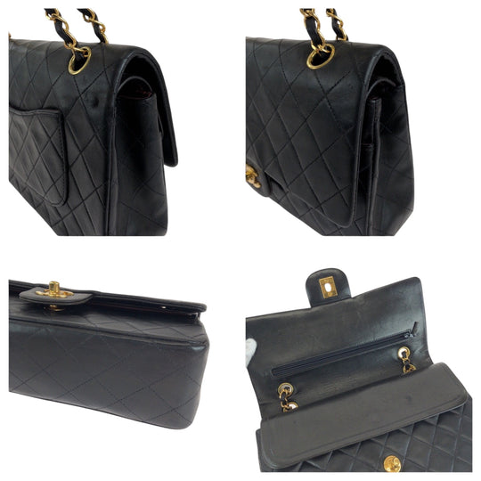 CHANEL Shoulder Bag lambskin Black GoldMetal ChainShoulder Bag Shoulder Matrasse W flap COCO Mark Turnlock Women Used Authentic